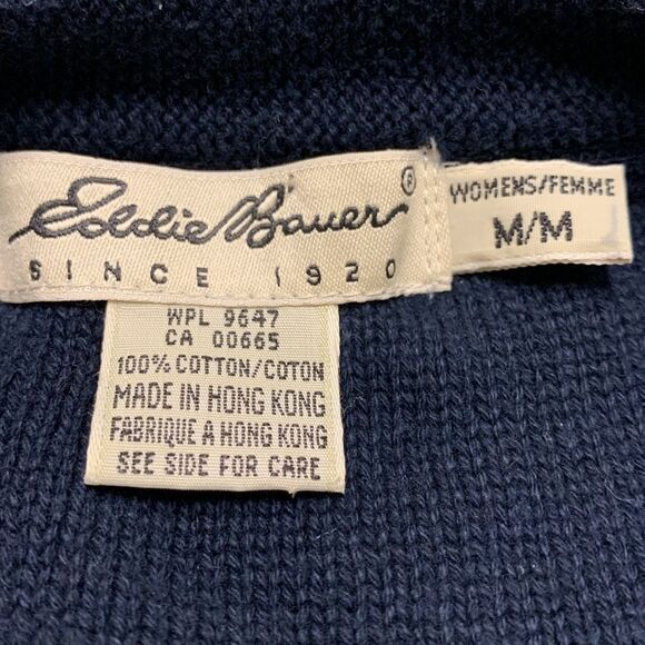 Womens Eddie Bauer Navy Blue Cotton Minimalist Button Down Cardigan Sweater - Picture 4 of 6